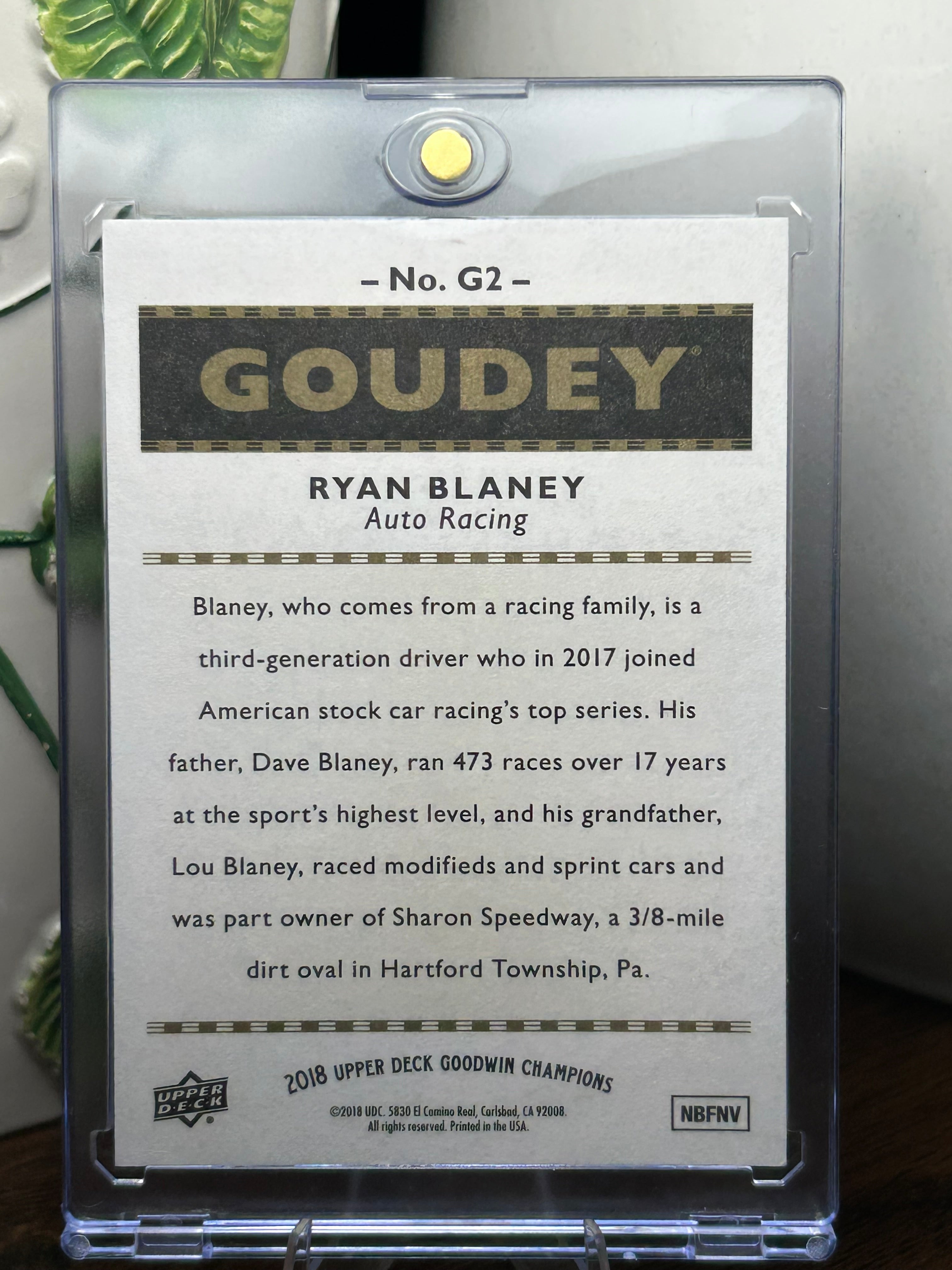 Ryan Blaney Autographed 2018 Goudey Racing NASCAR Card
